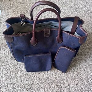 Dooney & Bourke Navy and Brown Double Handle Tote Bag